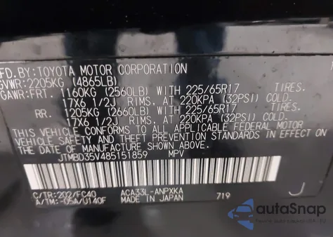 2008 Toyota Rav4 from USA, damaged, VIN JTMBD35V485151859